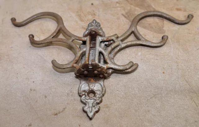 Antique cast iron plant coat cloth hanger ornate hook victorian collectible part