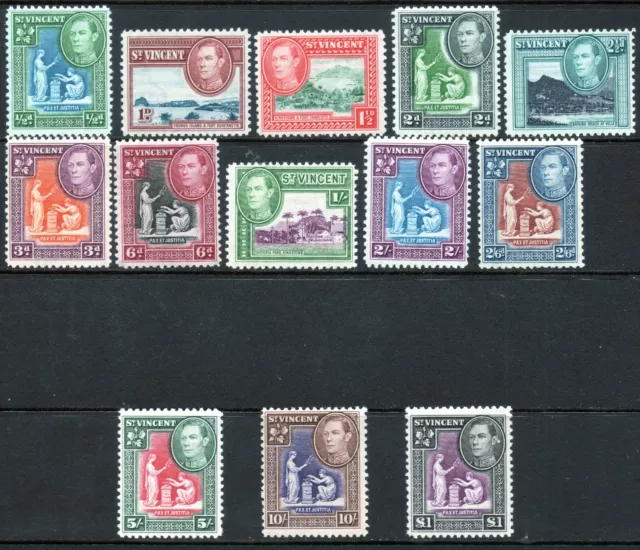 St Vincent 1938 KGVI set of mint stamps value to £1  Lightly Hinged