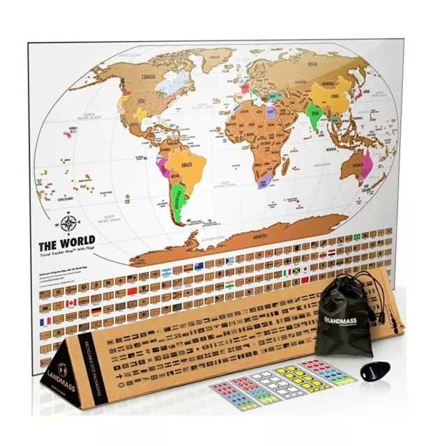 Landmass Scratch Off Map Of The World Poster Print Brand New in Box