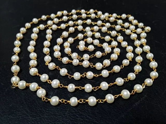 Pearl Lab-Created Hydro Rondelle Faceted Rosary Beaded Chain Gold Plated 5 Feet