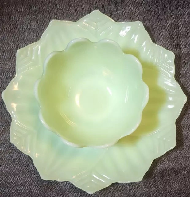 Fire King Jadeite Lotus Leaf Plate And Blossom Cup Snack Set Read Desc