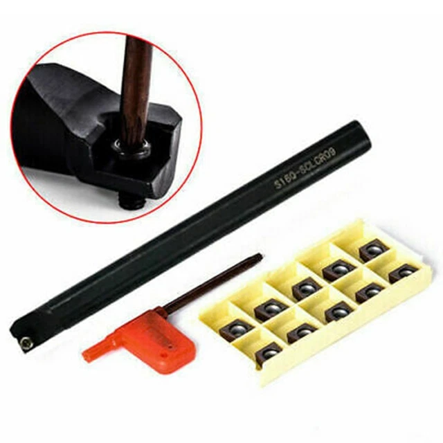 Portautensile Per Tornio 16mm S16Q-SCLCR09 + 10 Inserti CCMT09T3 Per Alesatura E Finitura