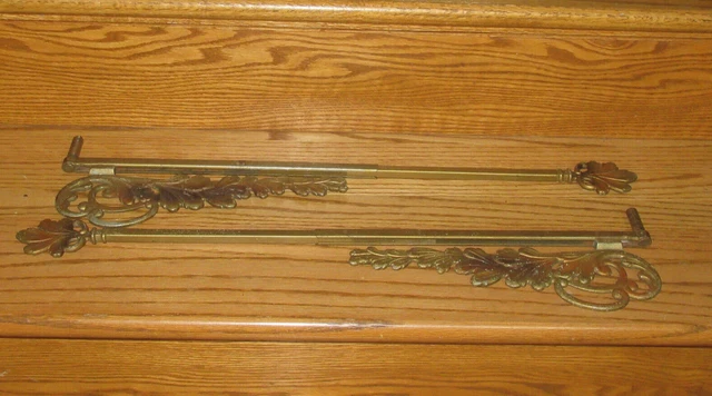 Art Deco Swing Arm Curtain Rods Set 2 Drapery Rods Antique Metal Swing Rods Leaf