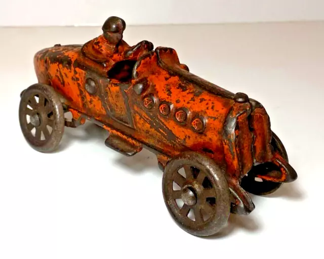 1920's Original AC Williams Cast Iron Boat Tail Orange Speedster Racer Race Car