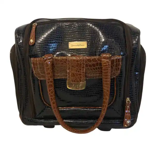 Samantha Brown Navy Croc Embossed Carry On Wheeled Luggage Bag
