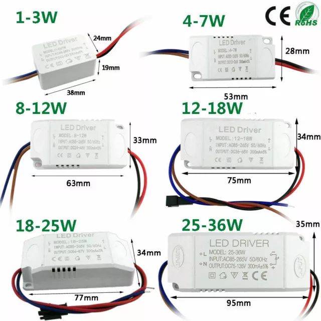Ac-Dc Transformator LED Light Lamp Driver Netzteil 1-3W/4-7W/8-12W/12-18W  300Ma 