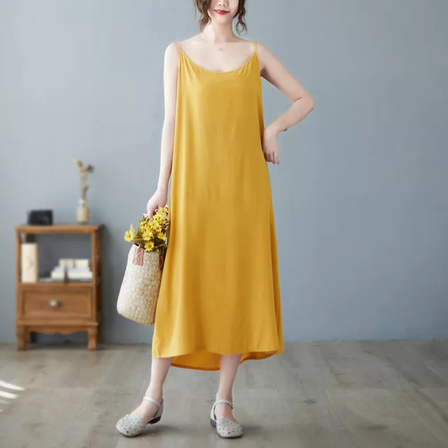 Ladies Plain Petticoat Full Slip Strappy Long Camisole Under Dress Summer Casual