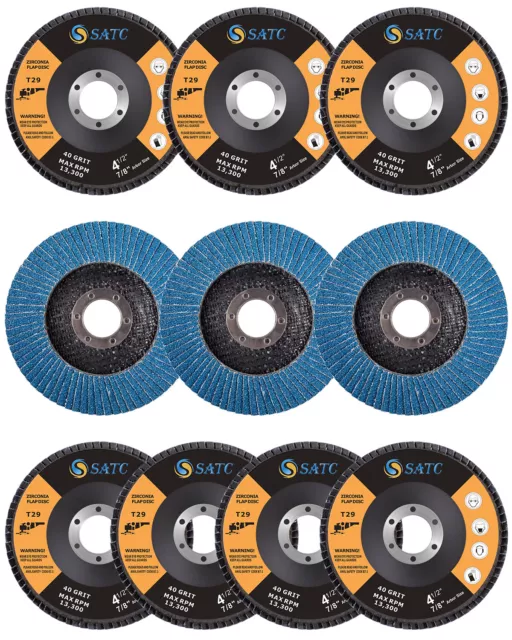 10 Packs 40 Grit 4.5x7/8" 4 1/2" Zirconia Flap Disc Angle Grinder Sanding Wheels
