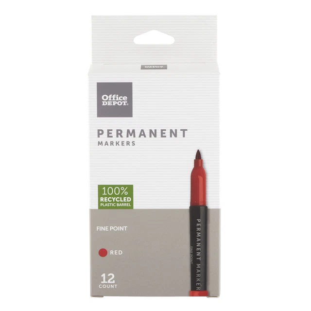 Office Depot Brand Fine Point Red Permanent Markers, 12-Pk