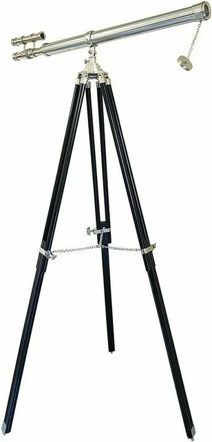 Télescope nautique en laiton maritime vintage de 39" avec support en bois