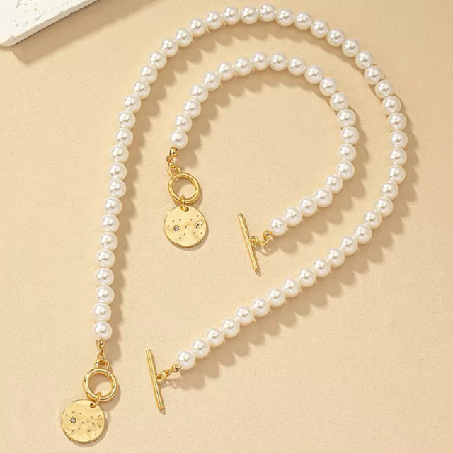 2pcs eleganter Immitation Perlen Herz Anhänger Halskette Armband Schmuckset Set