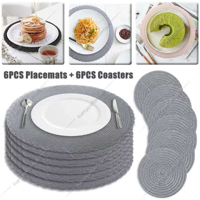 Set of 12 Round 6 Placemats 6 Coasters Dining Table Place Mats Non Slip Washable