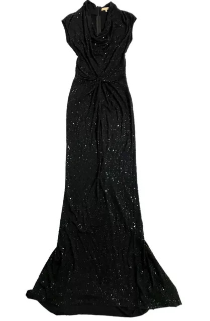 Michael Kors Black Sequin Mermaid Gown Evening Dress Front Twist SZ 4 $1,700 New