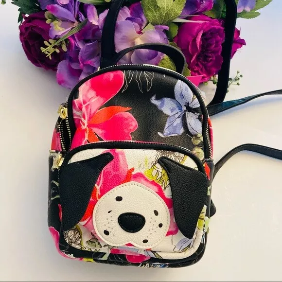 Betsey Johnson floral Dog mini backpack/bag vegan leather Purse Novelty Purse