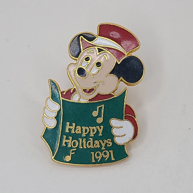 Vintage Disney Mickey Mouse Caroler Happy Holidays 1991 Tie Lapel Pin, Christmas