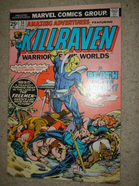 AMAZING ADVENTURES # 34 KILLRAVEN RUSSELL 25c 1976 BRONZE AGE MARVEL COMIC BOOK