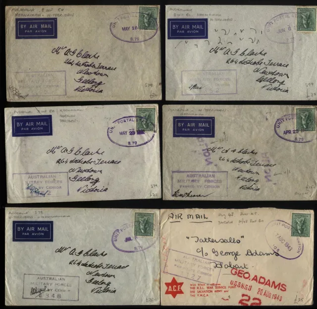 WWII AUSTRALIAN MILITARY FORCES MAIL, CENSORS and Unit Post Offices 6 Covers