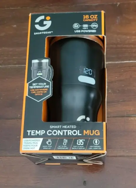 Smart Gear Digital Heated Temp Control Travel 16oz Mug Use 3 Amp USB-C 12v Power