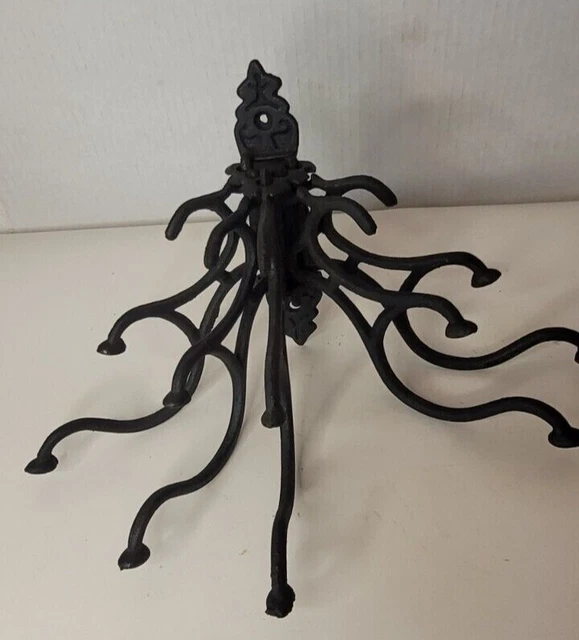 Large Swivel Hook Cast Iron Coat Purse Rack Wall Hanger Victorian Antiqued Black