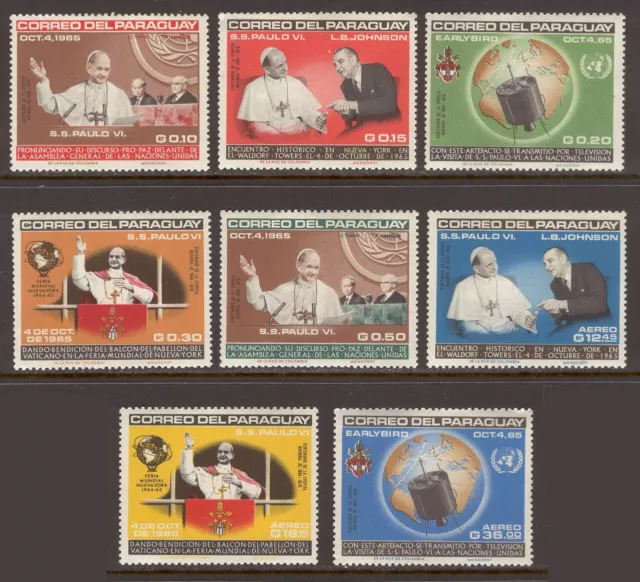 Paraguay B13 MNH 8v 1965 Religion Pope Paul VI Map Space