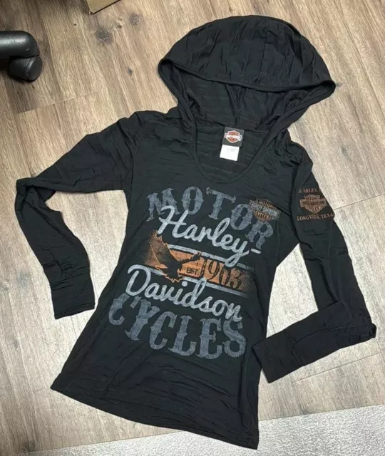 Harley Davidson Long Sleeve Hooded Semi Sheer Shirt Women's Sz S