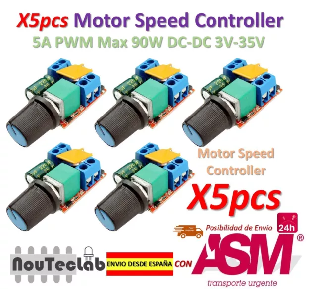 5pcs 5A PWM Max 90W DC Motor Speed Controller Module 3V-35V Switch LED Dimmer