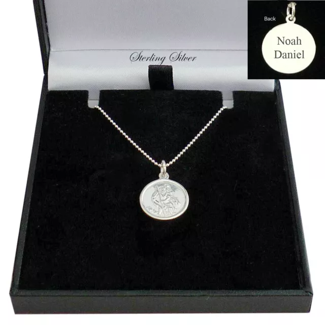 Small Saint Christopher Necklace, Engraved, 925 Silver, Personalised for Boys