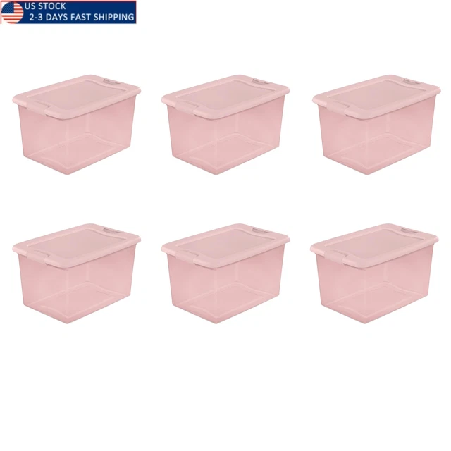 Latching Box Plastic, Blush Pink Tint, Set of 6,23.75 x 16.00 x 13.50 Inches