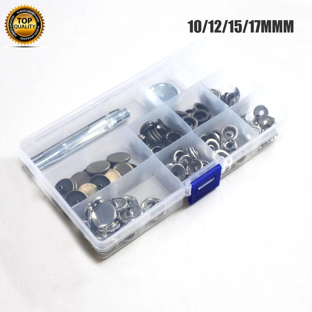 30 SET HEAVY Duty Snap Fasteners 10/12/15/17mm Press Studs Kit Buttons ...