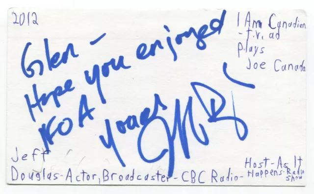 Jeff Douglas Signed 3x5 Index Card Autographed Signature Actor Broadcaster