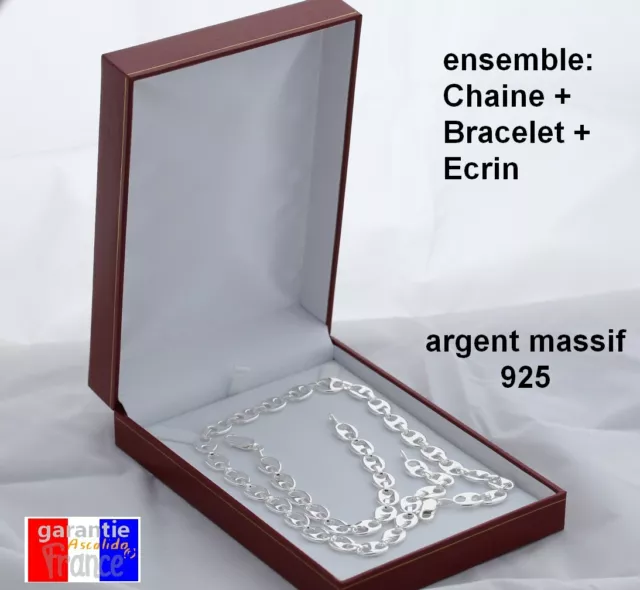 Chaine ou ensemble pour homme maille grain de CAFE en argent massif neuve 55cm 2