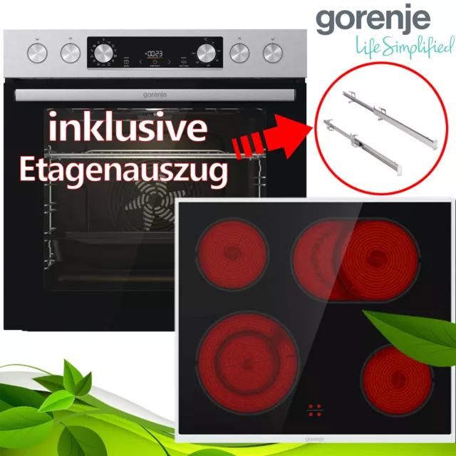 Gorenje Herdset Einbau Backofen Kochfeld Glaskeramik Edelstahl Herd Grill Ceran