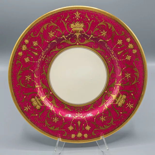 Copeland Spode Cabinet Dinner Plate Gold Encrusted Ruby Red Flowers -10 1/2"