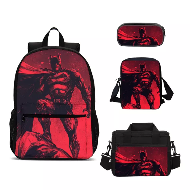 Batman Superhero Kids Backpacks Set 4PCS School Bag Lunch Bag Crossbody Pen Bag