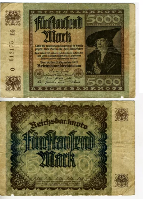 Geldschein Reichsbanknote 5.000 Mark 1922