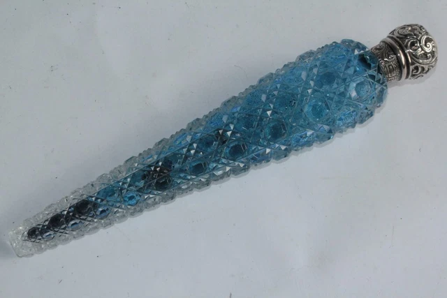 Flacon à Sel En Cristal Gravé – Motifs Paniers Fleuris, Monture Argent, Occasion