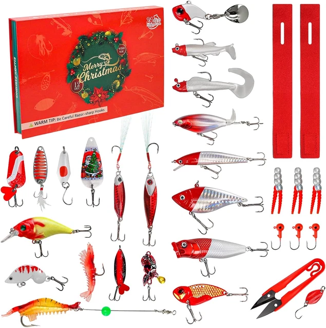 VTYEPOU Calendario dell'Avvento Pesca Conto alla rovescia di Natale - Set di esche da pesca per 24 giorni per Fisher Adulti Uomini Adolescenti Ragazzi - Regalo a sorpresa di Natale 2023
