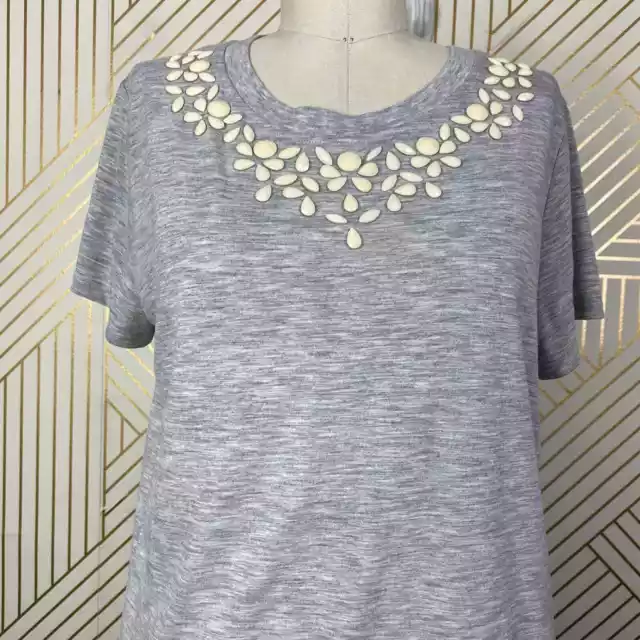 WHISTLES Embellished Beaded Necklace Short Sleeve T-Shirt in Gray Size US Medium 3