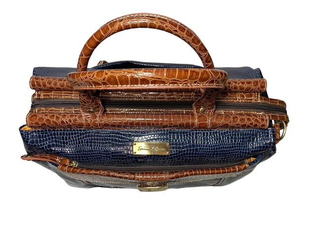 Samantha Brown Dowel Travel Bag Croc Embossed BLUE Brown Weekender Carry On 3