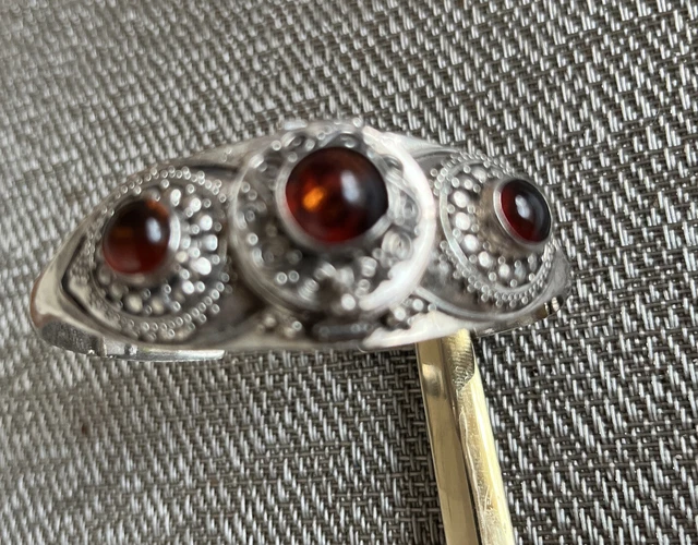 Amber Sterling Silver Amber Poison Box Locket Cuff Bracelet 6.5" Amber Sterling Silver Amber Poison Box Locket Cuff Bracelet 6.5"