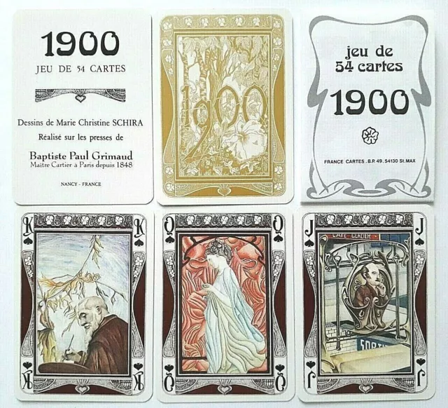 Vintage Playing Cards Grimaud 1900 Wide Art Nouveau 52 +2J & H 1980 Uk Freepost