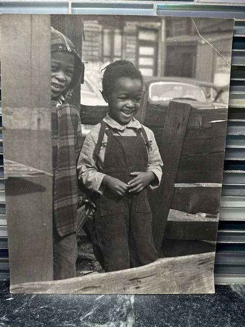 Large 11x14 Vintage 1950s Photo of African American Boy In Overalls City Setting