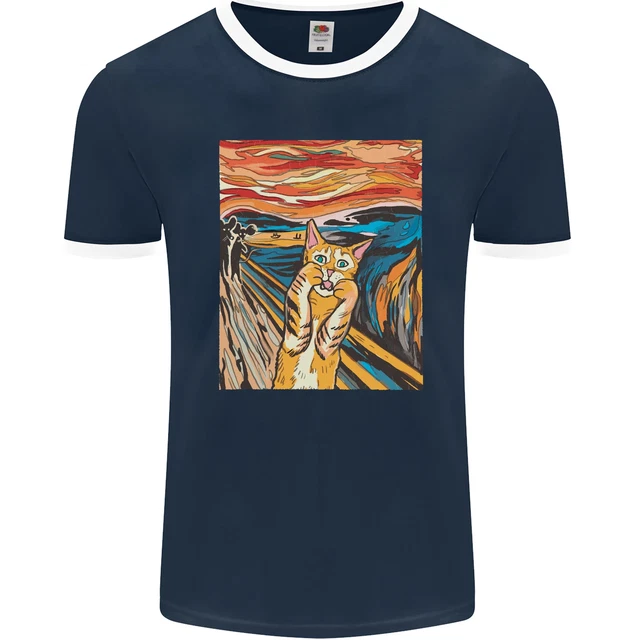 T-shirt uomo Ringer dipinto urlo parodia gatto fotol 2