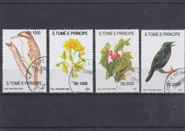 Saint Thomas Und Prinz 1992 Vögel Blumen 4 Gestempelte Briefmarken yt 1139 A