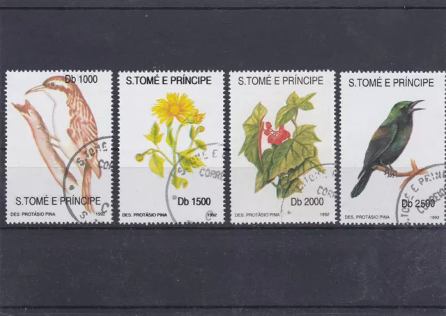 Saint Thomas Und Prinz 1992 Vögel Blumen 4 Gestempelte Briefmarken yt 1139 A