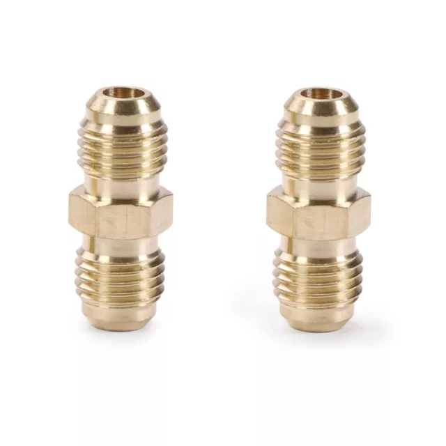 U.S. Solid Brass Pipe Flare Fitting Gas Connector 1/4" Male x 1/4" Male, 2pcs