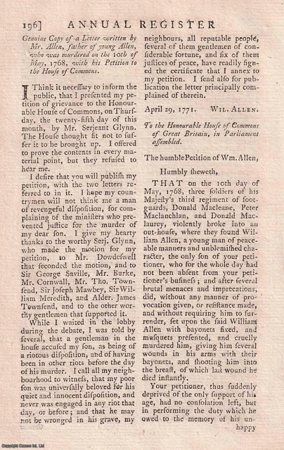 A LETTER BY Mr Allen, Father Of Young Allen, Who Was Murdered On The ...