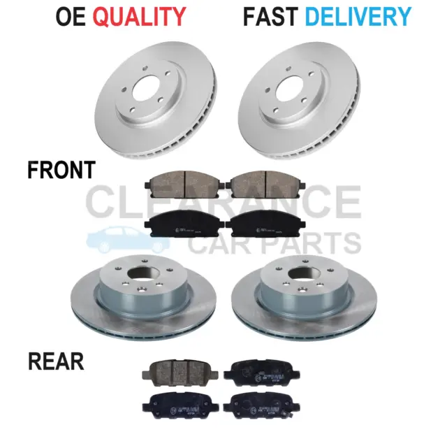 For Nissan Elgrand E51 2.5 3.5 Front + Rear Brake Discs & Pads Set 2002 To 2010