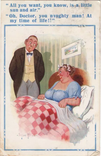 Humorous Postcard Jolly Plump Woman & Doctor Donald McGill No. 1797