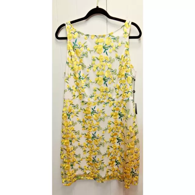 Adrianna Papell Women'S Yellow Floral Embroidered A-Line Dress (Size 12) Nwt